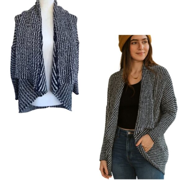 Free People Sweaters - FREE PEOPLE Chunky Knit Open Front Black & White Cardigan Size S